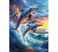 Dolphins Jumping in Ocean Waves Puzzle 1000 Pezzi Per Regalo Di Pasqua Cartone Spesso Per Bambini Fantástico Cuento De Hadas Animal Attività Educativa Per Tutta La Famiglia Con Confezione Regalo Quali