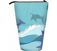 Dolphins Matita Telescopica Astuccio per Cancelleria Penne Scatola di Immagazzinaggio con Chiusura a Cerniera per Donne Uomini Ragazzi Ragazze Blue Sea Focena Pesce Tropicale Oceano Onda Seafoam