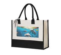 Dolphins Sea Turtle Shark Octopus Coral Print Canvas Unisex Tote Bag Regalo Borse a tracolla Grande Capacità Shopping Viaggi Ufficio