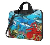 Dolphins Sea Turtle Shark Octopus Coral Reef Laptop Bag Business Computer Laptop Unisex Spalla Messenger Cartella Posteriore Stagione Scuola, Nero , 13 inch