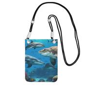 Dolphins Sea Turtle Shark Octopus Coral Reef Print Phone Crossbody Bag Water Resistant Women Men Travel Running Accessory Sling Wallet, Nero , Taglia unica