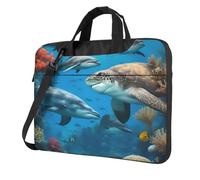 Dolphins Sea Turtle Shark Octopus Coral Reef Print Ultra-Sottile Portatile Laptop Bag Valigetta Lavoro Business Casual Borse A Tracolla, Nero , 15.6 inch