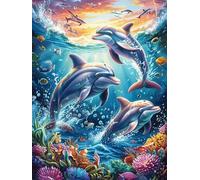 Dolphins Swimming in The Ocean Rompicapo 1000 Pezzi Impossibile Per Esperti Science Fiction Magical Dream Cartone Di Alta Qualità Senza Sbavature Per Collezionisti Edizione Limitata Con Poster Incluso