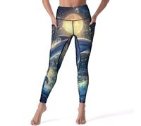 Dolphins Under The Moon Moonlight Leggings da donna a vita alta pantaloni da yoga con tasche per corsa e allenamento, Stile:, L