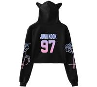 Dolpind Bangtan Boys Suga V Jungkook Jimin Rap Jhope Jin Felpa con cappuccio Love Yourself Cat Ear Pullover, Black Jung Kook, XS