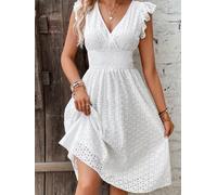 Dolvitrny Abito da donna con scollo a V e maniche a foglia di loto, elegante abito da sera per feste, feste estive, abito casual da indossare tutti i giorni (L bianco)