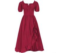 Dolvitrny Abito rinascimentale da donna, vintage, con volant, linea ad A, scollo quadrato, maniche corte, orlo irregolare, costume medievale, abito da principessa delle fiabe (L rosso)