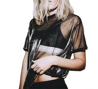 Dolvitrny Acetato Mesh Camicetta Donna O-Collo Vedere Attraverso Camicia | Materiale acetato, sensazione leggera, rete traspirante, opzioni di colore solido, per una silhouette slim fit