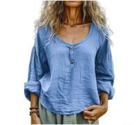 Dolvitrny Camicia da donna a maniche lunghe in cotone girocollo vestibilità | Stile letteratura retrò, chiusura con bottoni, protezione a maniche lunghe, verde chiaro, grigio, blu, viola