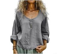 Dolvitrny Camicia da donna a maniche lunghe in cotone girocollo vestibilità | Stile letteratura retrò, chiusura con bottoni, protezione a maniche lunghe, verde chiaro, grigio, blu, viola