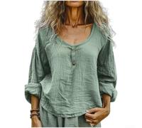 Dolvitrny Camicia da donna a maniche lunghe in cotone girocollo vestibilità | Stile letteratura retrò, chiusura con bottoni, protezione a maniche lunghe, verde chiaro, grigio, blu, viola