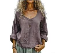 Dolvitrny Camicia da donna a maniche lunghe in cotone girocollo vestibilità | Stile letteratura retrò, chiusura con bottoni, protezione a maniche lunghe, verde chiaro, grigio, blu, viola