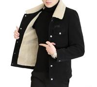 Dolvitrny Cappotto invernale da uomo in poliestere spesso per stile | Corpo e braccia completamente foderati in pile, colletto morbido, ti tiene al caldo quando fa freddo, per un design slim fit