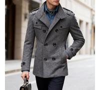 Dolvitrny per Slim Fit Cappotto Uomo Turn-Down Collar Doppia fila per slim | Chiusura classica a doppio petto, per una silhouette sottile, texture in finta lana, colletto rovesciato
