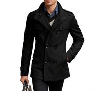 Dolvitrny per Slim Fit Cappotto Uomo Turn-Down Collar Doppia fila per slim | Chiusura classica a doppio petto, per una silhouette sottile, texture in finta lana, colletto rovesciato
