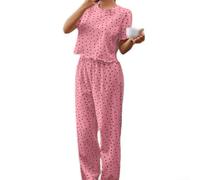 Dolvitrny Pigiama da donna in cotone stampato allentato | E pantaloni lunghi vestito da notte comodo casa lounge usura per le vacanze di vacanza