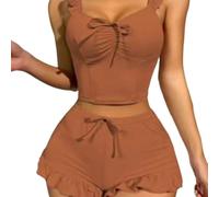 Dolvitrny Set da notte da donna con top corto e pantaloncini, taglie M-2XL | Top corto senza maniche, pantaloncini abbinati, morbido al tatto, tessuto traspirante, ideale per le notti calde