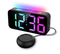 Dolvitrny Sveglia a LED con display RGB, doppio allarme indipendente, vibratore e snooze integrato, 8 opzioni di colore, volume e luminosità regolabili, dimensioni 167 mm (caratteri colorati)