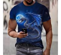Dolvitrny T-shirt da uomo con stampa pterodattilica a maniche corte in | Stampa unica con pterodattilo, design mitico della bestia, maniche corte, poliestere traspirante, stile regular fit