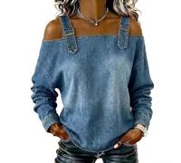Dolvitrny Top Donna Manica Lunga Scollato Spalle Elasticizzato | Spalle scoperte regolabili, tessuto morbido, vestibilità ampia, ideale per estate e primavera