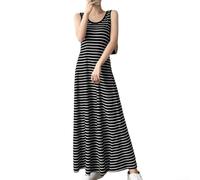 Dolvitrny Vestito da donna senza maniche a righe con scollo rotondo, a vita alta, linea ad A, lunghezza alla caviglia, abito lungo aderente, per feste casual e festività, nero e bianco (2XL nero)
