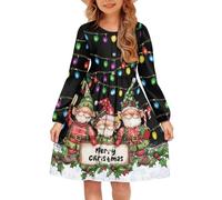 Dolyues Abito natalizio da bambina, con maniche lunghe e girocollo, vestito per feste di Natale, autunno e inverno, 5-14 anni, Merry Christmas., 13-14 Anni