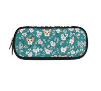 Dolyues Astuccio per matite per ragazze e ragazzi, grande, astuccio per penne, astuccio portatile per la scuola e il trucco, Fiore Corgi, Organizer per borse