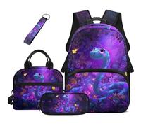 Dolyues Axolotl, set di 4 zaini, borsa per il pranzo per ragazze, astuccio per bambini, borsa per libri Kawaii di terza elementare, zaini per la scuola elementare, Serpente, Zaino daypack