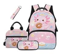 Dolyues Axolotl, set di 4 zaini, borsa per il pranzo per ragazze, astuccio per bambini, borsa per libri Kawaii di terza elementare, zaini per la scuola elementare, Axolotl Ciambella, Zaino daypack