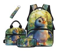 Dolyues Axolotl, set di 4 zaini, borsa per il pranzo per ragazze, astuccio per bambini, borsa per libri Kawaii di terza elementare, zaini per la scuola elementare, Pinguino., Zaino daypack