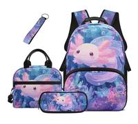 Dolyues Axolotl, set di 4 zaini, borsa per il pranzo per ragazze, astuccio per bambini, borsa per libri Kawaii di terza elementare, zaini per la scuola elementare, Carino Axolotl, Zaino daypack