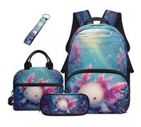Dolyues Axolotl, set di 4 zaini, borsa per il pranzo per ragazze, astuccio per bambini, borsa per libri Kawaii di terza elementare, zaini per la scuola elementare, Axolotl oceano, Zaino daypack