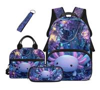 Dolyues Axolotl, set di 4 zaini, borsa per il pranzo per ragazze, astuccio per bambini, borsa per libri Kawaii di terza elementare, zaini per la scuola elementare, Axolotl, Zaino daypack