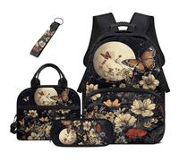 Dolyues Axolotl, set di 4 zaini, borsa per il pranzo per ragazze, astuccio per bambini, borsa per libri Kawaii di terza elementare, zaini per la scuola elementare, Farfalla Fiori Luna, Zaino daypack