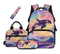 Dolyues Axolotl, set di 4 zaini, borsa per il pranzo per ragazze, astuccio per bambini, borsa per libri Kawaii di terza elementare, zaini per la scuola elementare, Arcobaleno delfino, Zaino daypack