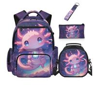 Dolyues Axolotl - Zaino per ragazze con grazioso astuccio per la scuola elementare, con portapranzo, per bambini dagli 8 ai 10 anni, con cerniera, Galassia Axolotl, Zaino daypack