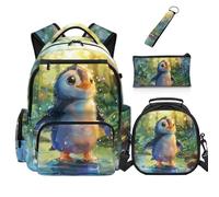 Dolyues Axolotl - Zaino per ragazze con grazioso astuccio per la scuola elementare, con portapranzo, per bambini dagli 8 ai 10 anni, con cerniera, Pinguino., Zaino daypack