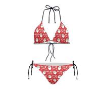 Dolyues Bikini Sext per donna triangolo Halter costume da bagno sexy a vita alta cravatta laterale costume da bagno, Babbo Natale-rosso, XL