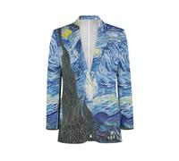 Dolyues Blazer da uomo slim fit con un bottone formale casual giacca con risvolto dentellato blazer abito, Blu Van Gogh Notte Stellata, M