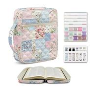 Dolyues Borsa Bibbia trapuntata per donne Bibbie standard 6x9 rosa blu floreale patchwork borsa bibbia con forniture di studio leggero preghiere Bibbia Carrier