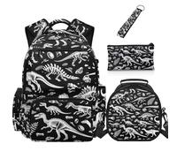 Dolyues Borsa per libri per la scuola con portapranzo di 5° grado zaino per ragazzi elementari 4 in 1 borse per libri cool età 8-10, Dinosauro, Zaino daypack