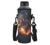 Dolyues Borsa termica per borraccia, con tracolla, 9,7 x 25,9 cm, Fuoco e Lupo