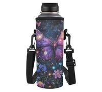 Dolyues Borsa termica portatile per bottiglie con cinghia regolabile per bambini e adulti, farfalla viola