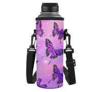 Dolyues Borsa termica portatile per bottiglie con cinghia regolabile per bambini e adulti, Farfalle viola.