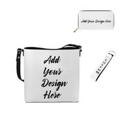 Dolyues Borse a secchiello per le donne portafoglio lungo portachiavi cinturino da polso in pelle moda 3 pezzi borsa da donna set per Tarvel lavoro, Aggiungi il tuo design