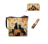 Dolyues Borse a secchiello per le donne portafoglio lungo portachiavi cinturino da polso in pelle moda 3 pezzi borsa da donna set per Tarvel lavoro, Gatto nero