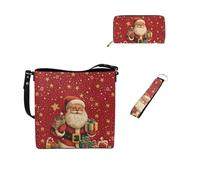 Dolyues Borse a secchiello per le donne portafoglio lungo portachiavi cinturino da polso in pelle moda 3 pezzi borsa da donna set per Tarvel lavoro, Babbo Natale