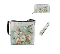 Dolyues Borse a secchiello per le donne portafoglio lungo portachiavi cinturino da polso in pelle moda 3 pezzi borsa da donna set per Tarvel lavoro, Colibrì