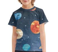 Dolyues Camicie casual a maniche corte età 3-16 ragazze ragazzi maglietta scuola performance top, magliette, Pianeta del sistema solare, 13-14 Anni