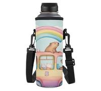 Dolyues Capybara - Custodia per bottiglia d'acqua, regolabile, in poliestere, per bambini, Capibara Arcobaleno